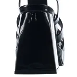 Sandalias negras con plataforma y tacón ancho, tiras gruesas entrecruzadas y hebilla al tobillo.