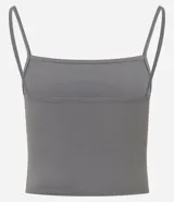 Top cropped de tirantes finos, escote cuadrado y corte ajustado, color rojo oscuro.