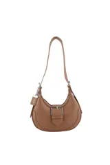 Cartera marrón con correa regulable y desmontable, llavero desmontable y organizador interno.