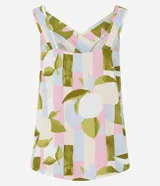 Musculosa de viscolino con estampado geométrico, escote en V y sisas con volados.