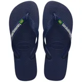Ojotas Havaianas modelo Brasil Logo, color azul marino, con la bandera de Brasil en la tira y logo de la marca en blanco.
