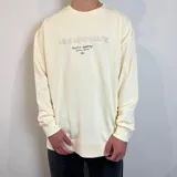Buzo negro de corte oversize con cuello redondo y puños y cintura acanalados. Estampado en la espalda con la frase "surf'n'destroy UNDERWAVE BRAND SURFING LIFESTYLE", una palmera, una medusa y la frase "DEPTHS NOURISH THE WAVE".