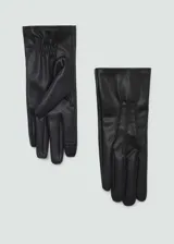 Guantes negros de efecto piel con detalle fruncido.