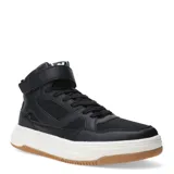 Championes de caña alta negros, con cordones y suela blanca con base marrón.