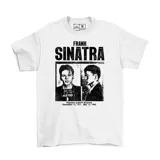 Remera blanca de algodón con estampado en negro de Frank Sinatra.