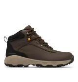Bota de senderismo Columbia Newton Wander Ltr, color negro con suela blanca y detalles en marrón. Fabricada en cuero impermeable con tecnología Omni-Tech y suela Omni-Grip.