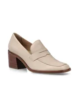 Zapato de cuero negro con taco de 5,5 cm, forro y plantilla de cuero, diseño elegante y clásico.