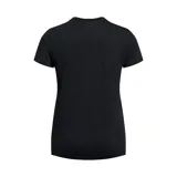 Remera blanca de mujer Under Armour de manga corta con logo estampado en el frente en tonos celeste y azul.