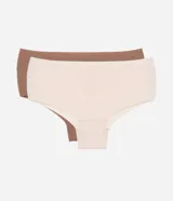 Pack de dos bombachas altas color beige y marrón, confeccionadas en microfibra con corte a hilo.