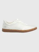 Zapatillas deportivas de mujer marca Dalila II, color rosa con detalles en beige y suela marrón.