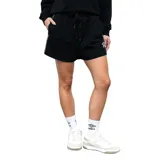 Short deportivo negro con cordón ajustable en la cintura, bolsillos laterales y una franja blanca a lo largo de los costados. Incluye el logo de Umbro en el muslo.