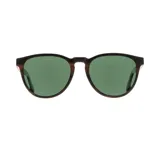 Lentes de sol con montura de madera color marrón oscuro y lentes verdes.