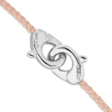 Pulsera de cuero trenzado color rosa con cierre de mosquetón entrelazado bañado en plata.