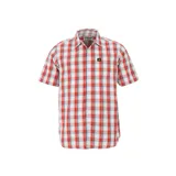 Camisa de hombre a cuadros azules, negros y blancos, de manga corta y corte clásico.