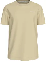 Remera color beige de corte recto, cuello redondo y manga corta. Presenta logo de la marca estampado en el pecho y en la espalda.