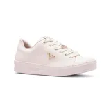 Championes deportivos Via Marte Velia color blanco con detalles dorados, cordones blancos y logo dorado en el lateral.