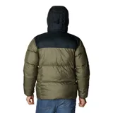 Campera puffer negra marca Columbia, con capucha ajustable, cierre frontal con cremallera, bolsillos laterales con cremallera, puños elásticos y aislamiento Thermarator™.