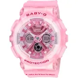 Reloj deportivo rosa de resina con múltiples funciones y diseño robusto.