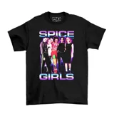 Remera negra de algodón con estampado de las Spice Girls y el logo del grupo.