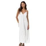 Vestido largo blanco de tirantes finos, con escote en V y corte imperio.