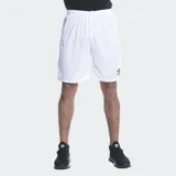 Short deportivo blanco de poliéster con cintura elástica y logo de Umbro en la pierna izquierda.