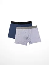 Pack de dos bóxers de algodón y elastano, uno gris jaspeado y otro azul.