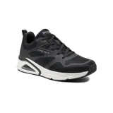 Championes Skechers Street Tres-Air Uno Revolution-Airy negros con detalles blancos. Capellada de malla con superposiciones termoselladas, cordones, plantilla Skechers Air-Cooled Memory Foam y cámara de aire visible Skech-Air.