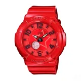 Reloj Casio Baby-G, color rojo, con pantalla analógica-digital, números arábigos y diseño deportivo.