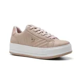 Championes deportivos Via Marte color beige con plataforma blanca y logo en el lateral.