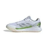 Championes Adidas Courtquick blancos con detalles en verde y plateado, ideales para pádel.