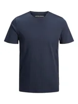 Camiseta azul marino de manga corta y cuello redondo, marca Jack & Jones, confeccionada en algodón orgánico.