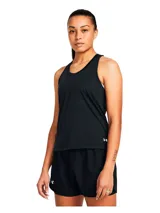 Musculosa deportiva Under Armour Launch Singlet negra, de corte suelto y espalda deportiva.