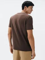 Remera básica de manga corta color gris claro, con cuello redondo.