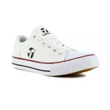 Zapatillas de lona blancas con detalles en negro y suela de goma.