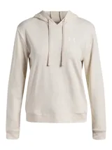 Buzo Under Armour Rival Terry Hoodie, color gris melange, con capucha ajustable con cordones y logo estampado en el pecho.