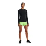 Short deportivo Under Armour Fly By Elite 3, color blanco, con cintura elástica, logo reflectivo y paneles laterales de malla.