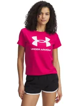 Remera deportiva Under Armour color fucsia con logo estampado en blanco.