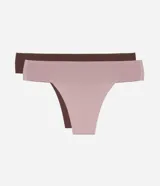 Kit de dos bombachas bikini lisas, una color rosa y otra color marrón, con laterales anchos y logo estampado en el frente.