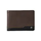 Billetera Rip Curl Ridge de cuero sintético color marrón con detalle de logo metálico en la esquina inferior.