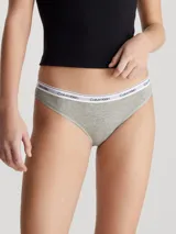Bombacha gris de algodón elastizado con cintura elástica blanca con logo Calvin Klein.