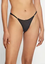 Bombacha bikini negra de microfibra con encaje y moño al frente.