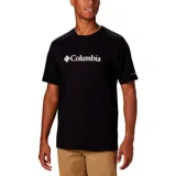 Remera de hombre Columbia de manga corta, color negro, con logo de la marca estampado en el pecho y en la manga.