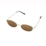 Lentes de sol con marco metálico dorado y cristales marrones ovalados.