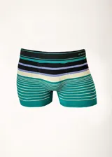 Boxer de microfibra sin costuras con diseño de rayas horizontales en tonos verde, negro, lila y blanco.