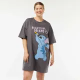 Camisón gris de manga corta con estampado de Stitch y la frase 'Beautiful Dreams'.
