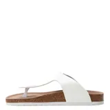 Sandalia de dedo blanca con tira trasera con hebilla y plataforma de corcho.