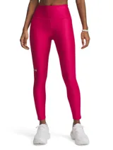 Calza Under Armour HeatGear de mujer color fucsia, con cintura alta y logo estampado en la pierna.