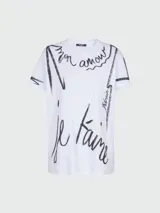Remera blanca de algodón con estampado de la frase 'Je t'aime' en negro, de la marca Balmain.