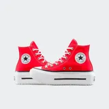 Championes Converse All Star Lift Double Stack rojos con plataforma blanca y cordones blancos.