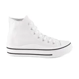 Zapatillas deportivas de caña alta color negro con detalles en blanco, cordones blancos y suela gruesa con plataforma.